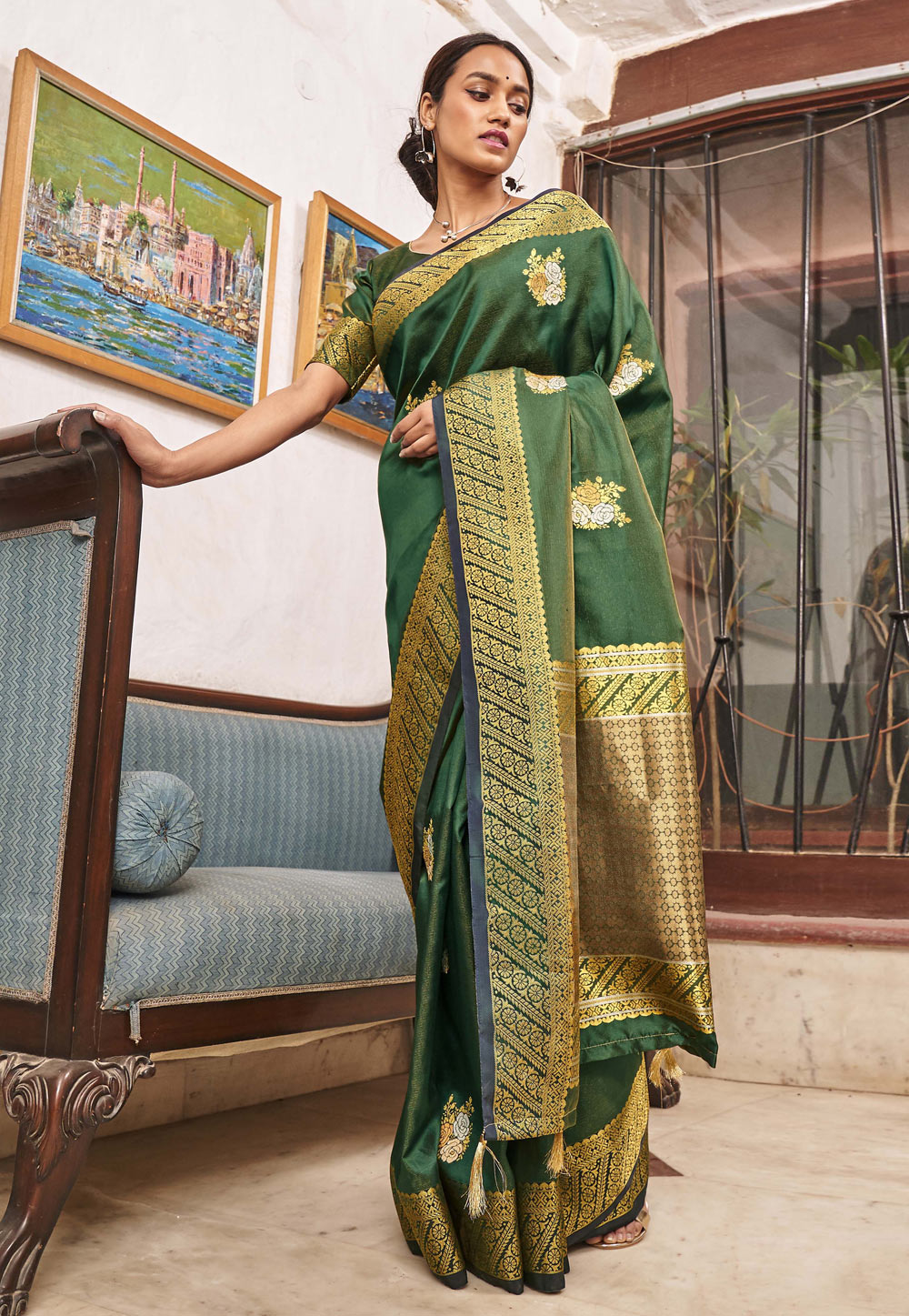 Green Silk Festival Wear Saree 210088