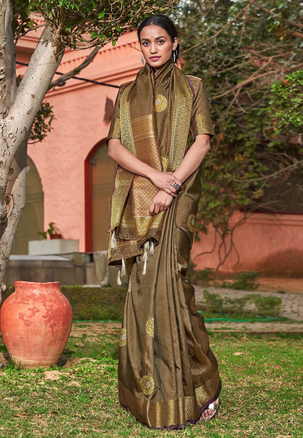 Brown Silk Festival Wear Saree 210090