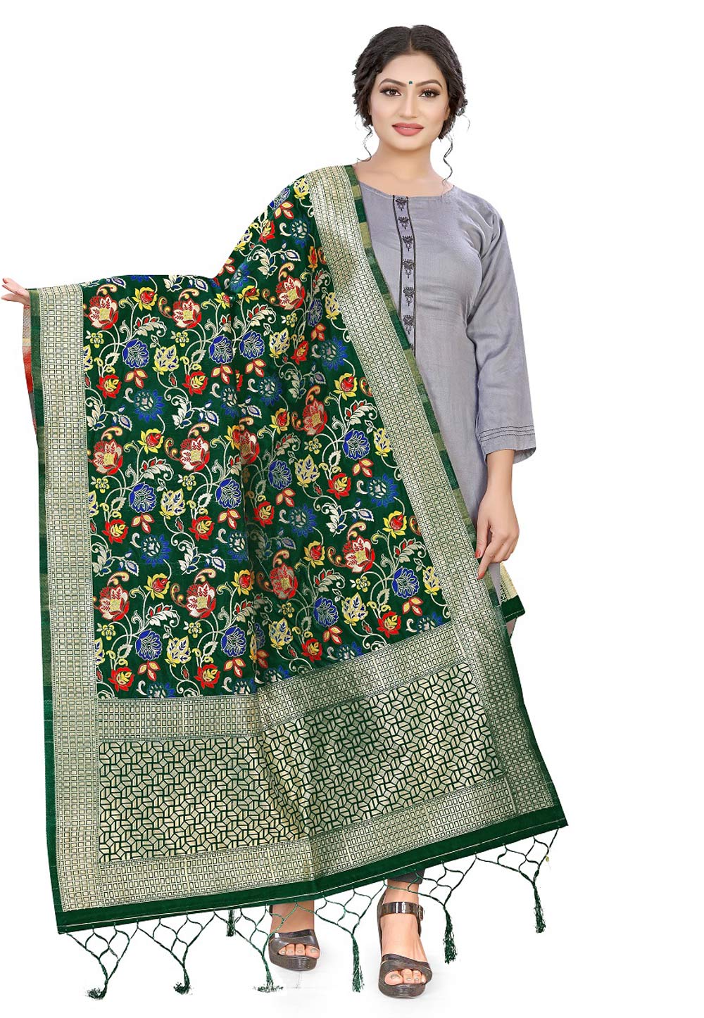 Green Banarasi Silk Dupatta 209310