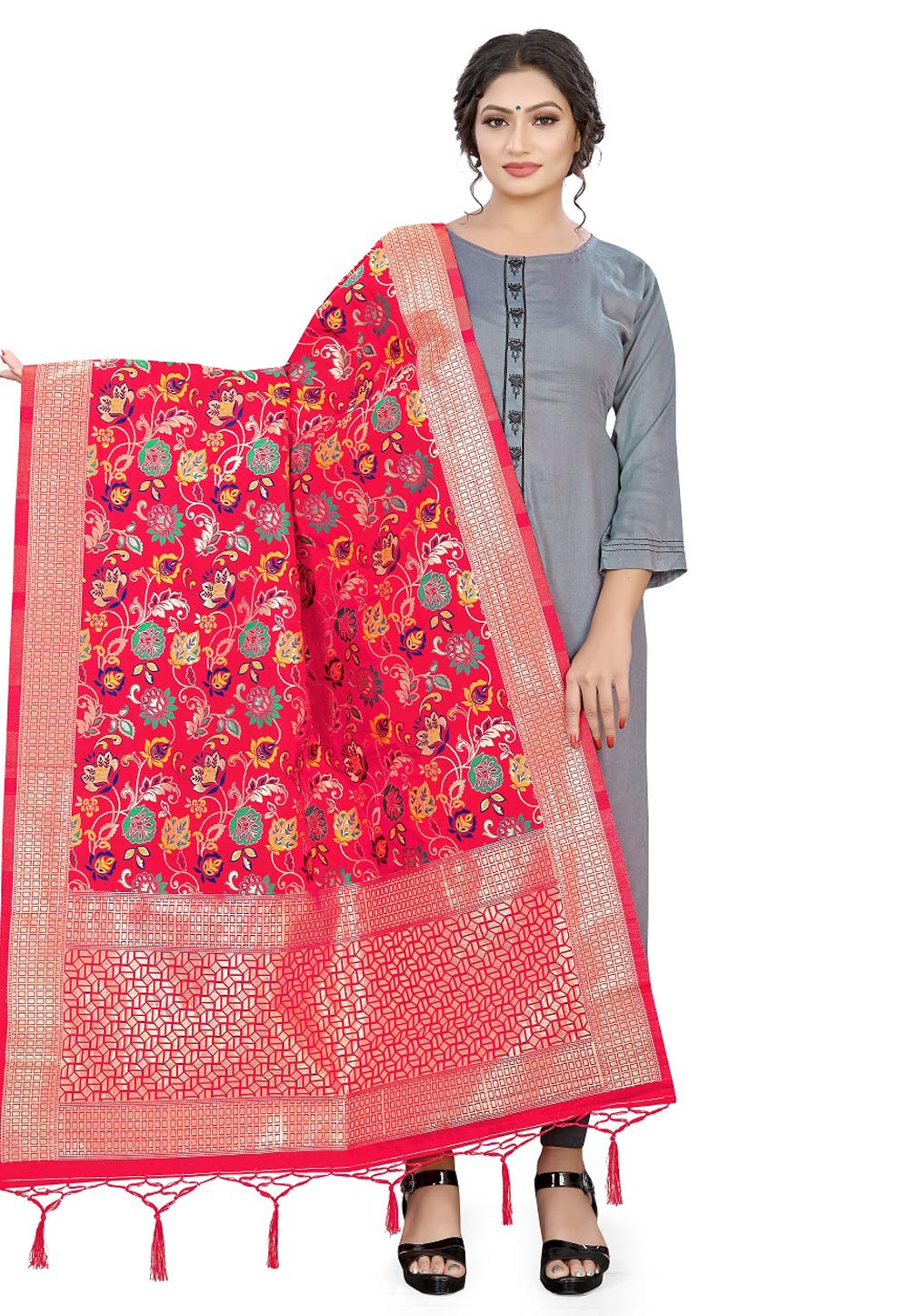 Pink Banarasi Silk Dupatta 209311