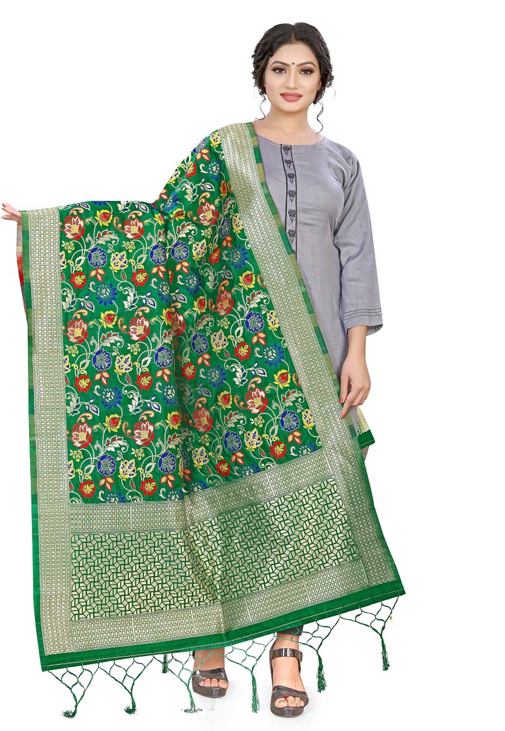 Green Banarasi Silk Dupatta 209313
