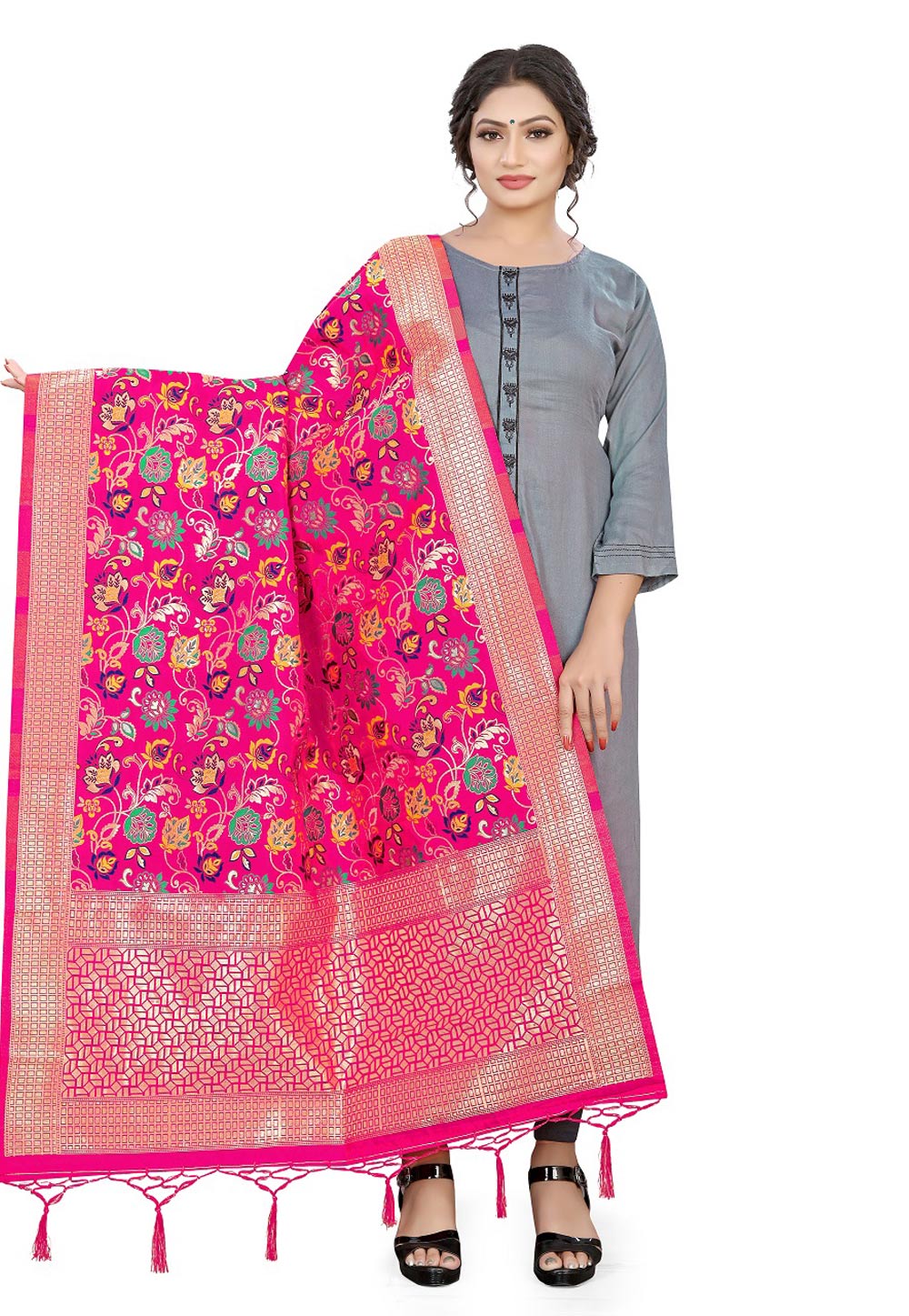 Pink Banarasi Silk Dupatta 209319