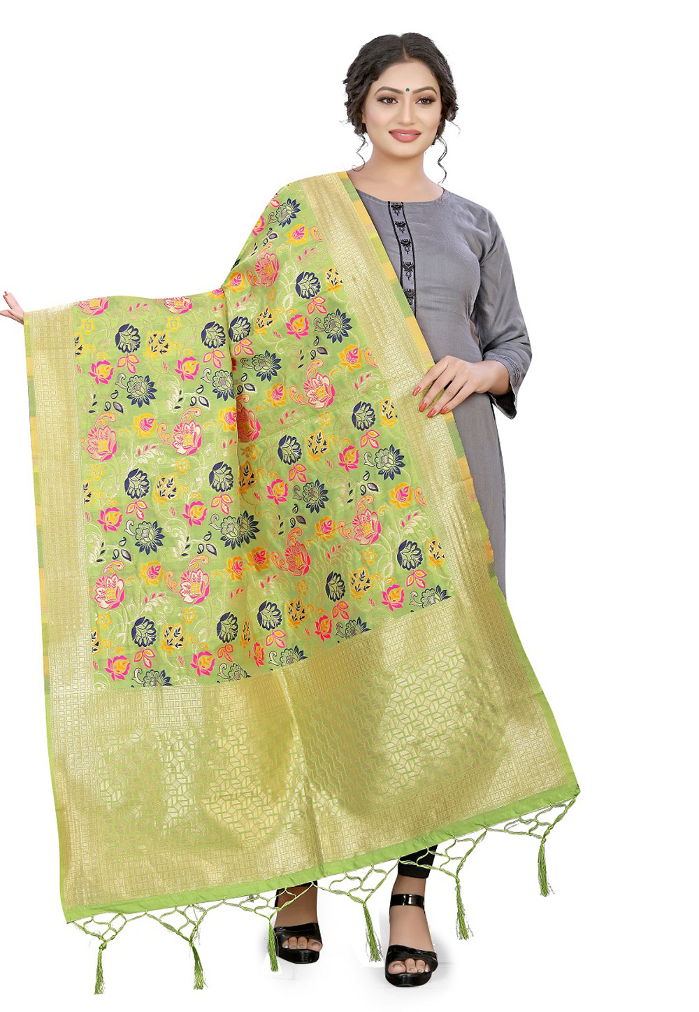 Light Green Banarasi Silk Dupatta 209320