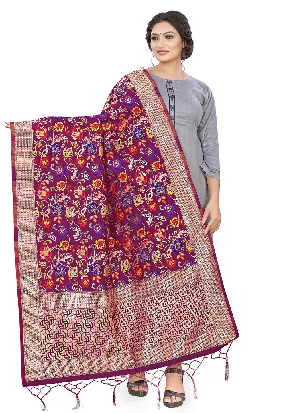 Purple Banarasi Silk Dupatta 209322