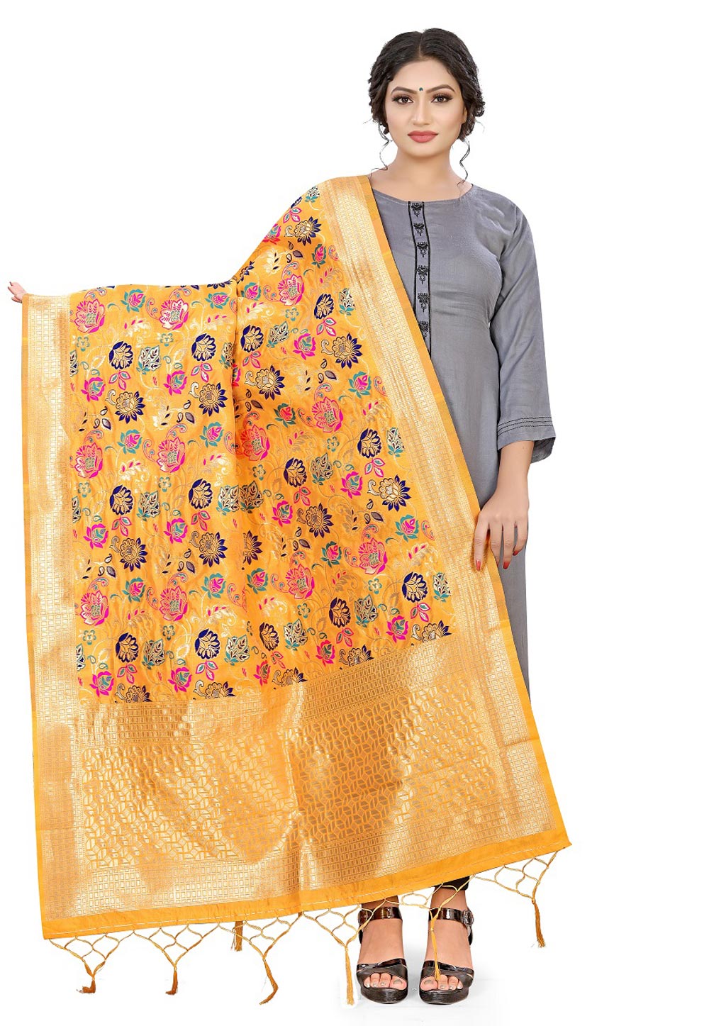 Yellow Banarasi Silk Dupatta 209323