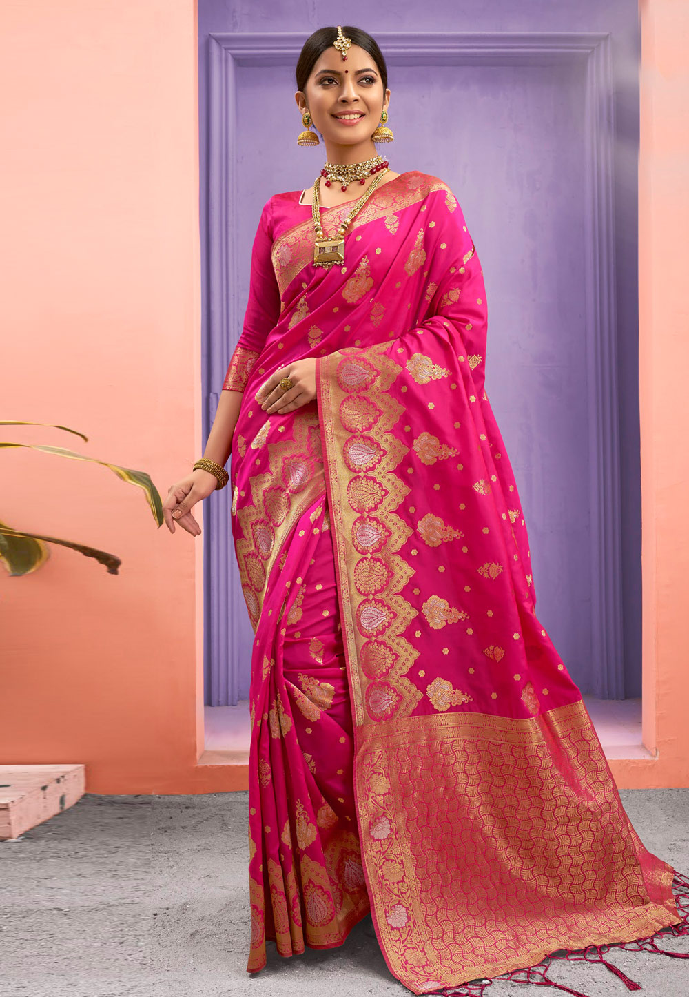 Pink Art Silk Saree With Blouse 210080