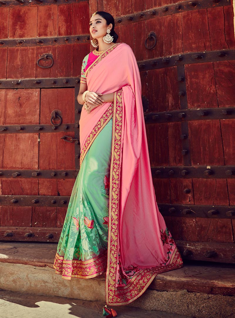 Pink Silk Half N Half Saree 84857