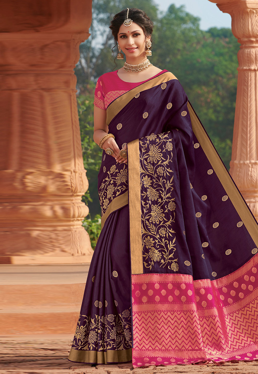 Purple Tussar Silk Saree With Blouse 210102