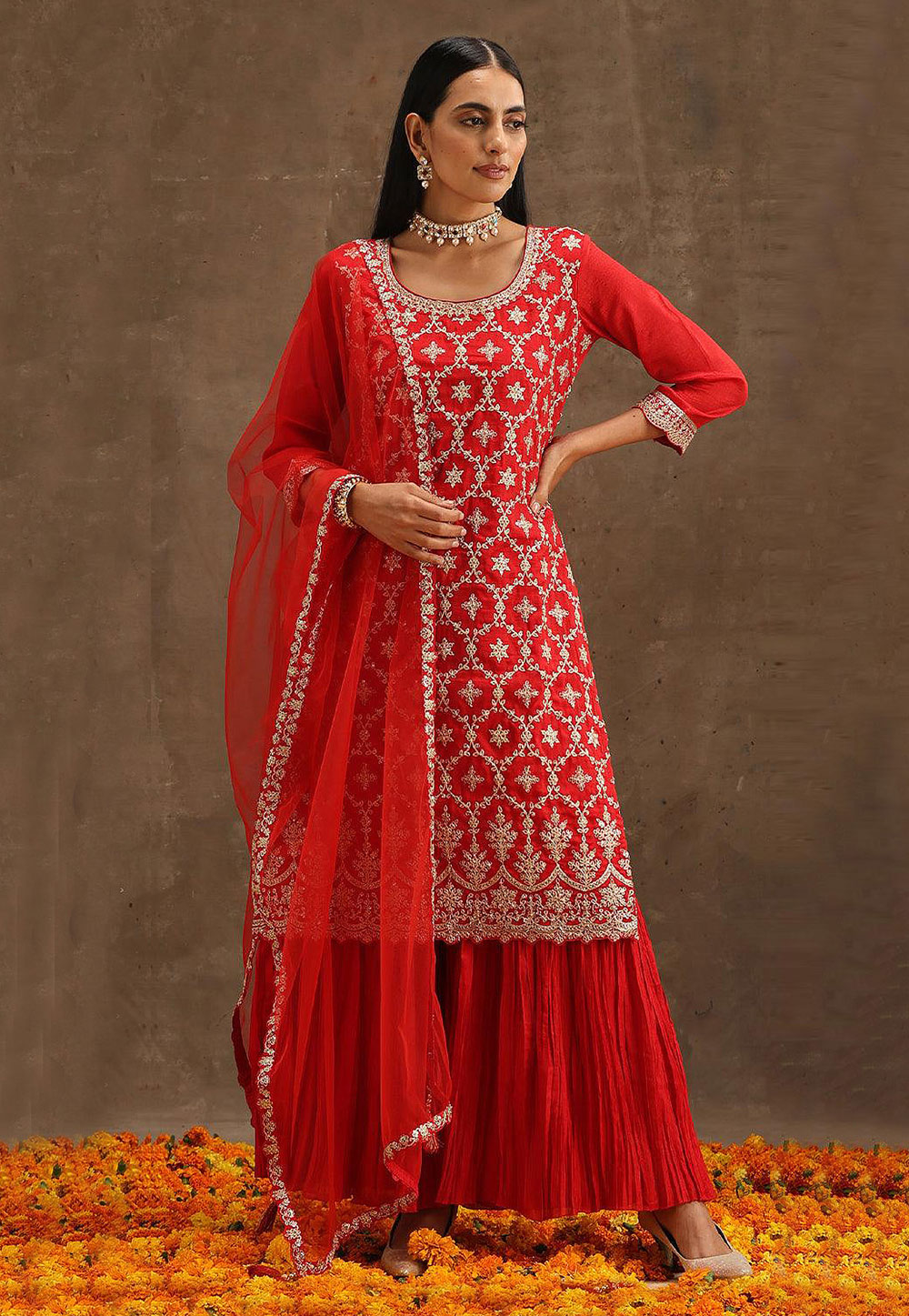 Red Georgette Palazzo Suit 268942