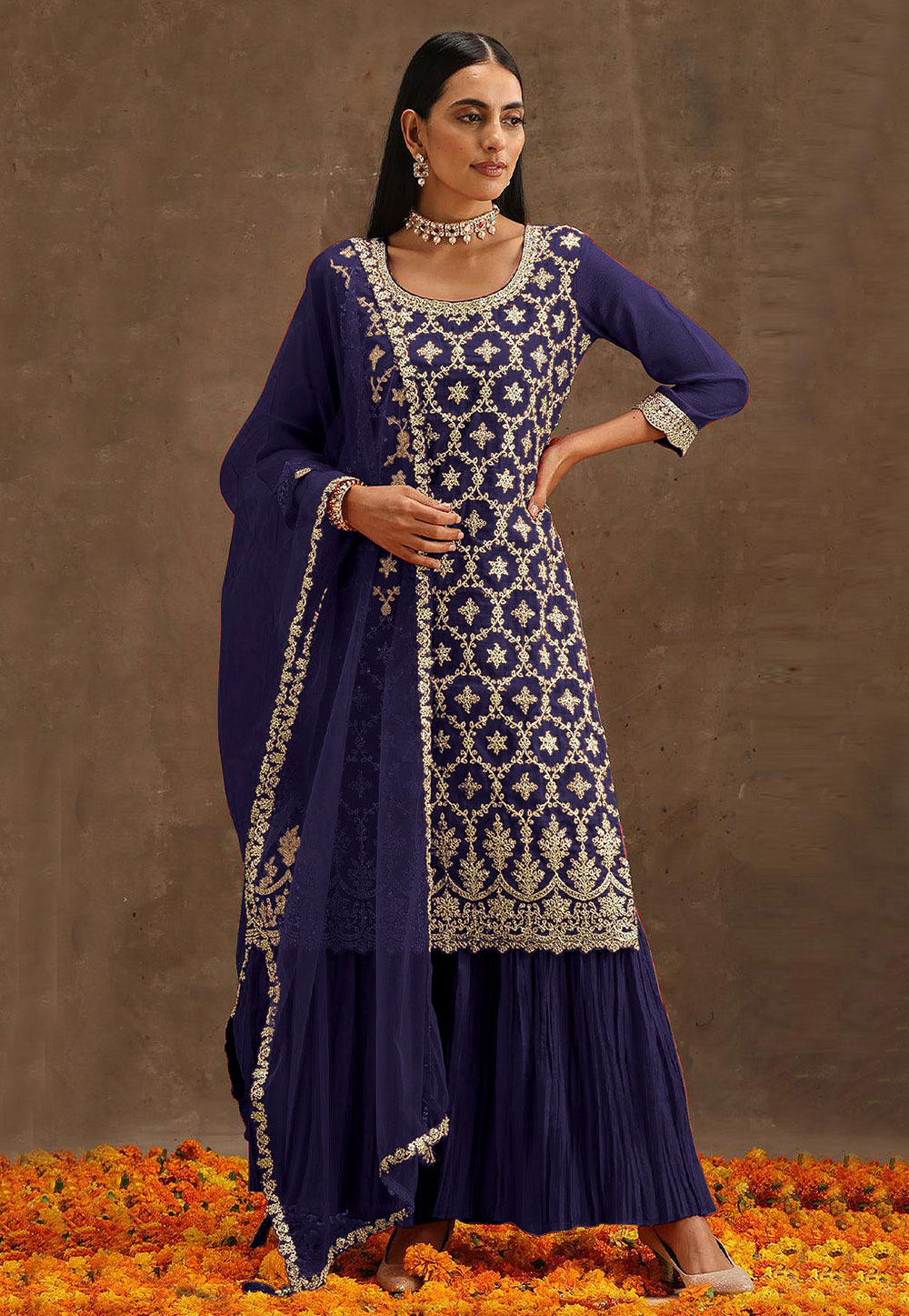 Navy Blue Georgette Pakistani Suit 268945