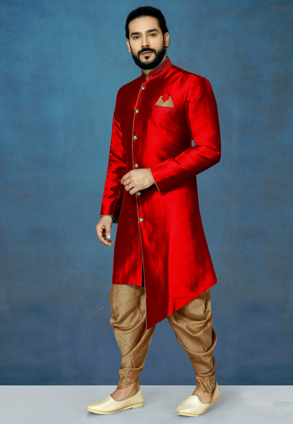Red Art Silk Indo Western Suit 244622