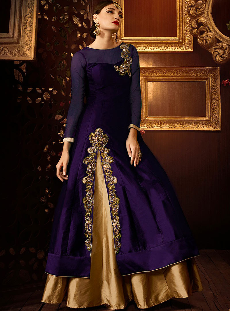 Purple Silk Indo Western Lehenga Choli 80460