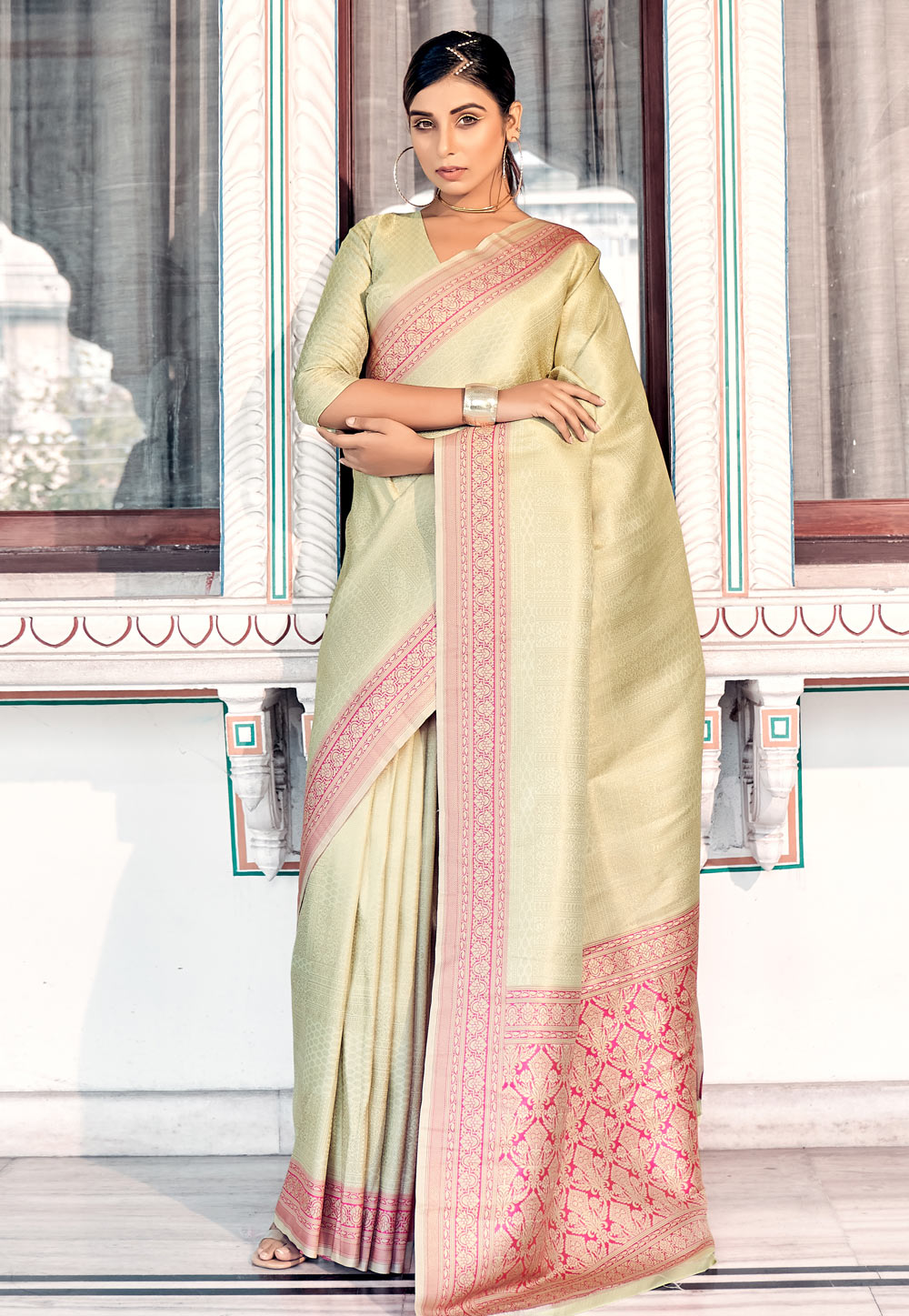 Beige Kanjivaram Silk Saree With Blouse 274878