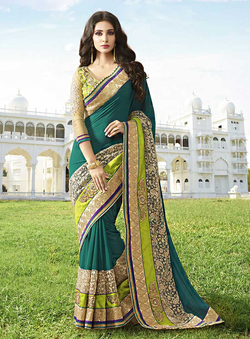 Teal Georgette Party Wear Saree 70254