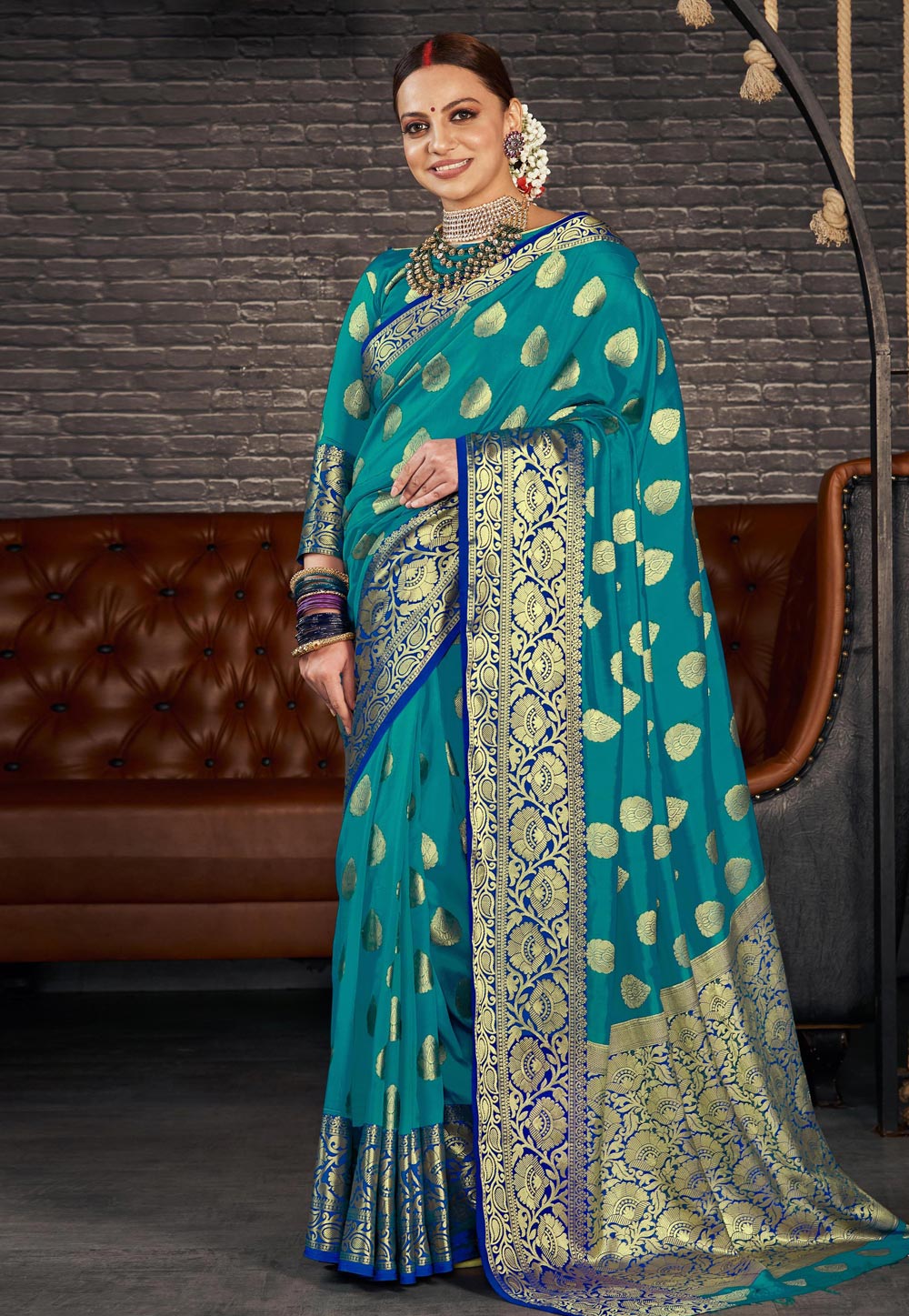 Turquoise Silk Festival Wear Saree 210201