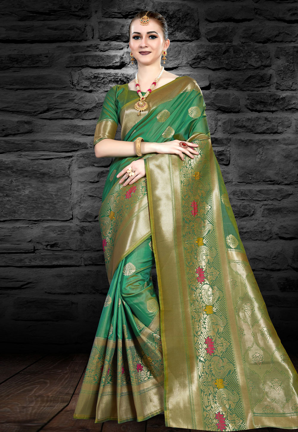 Green Kanjivaram Silk Saree With Blouse 156402