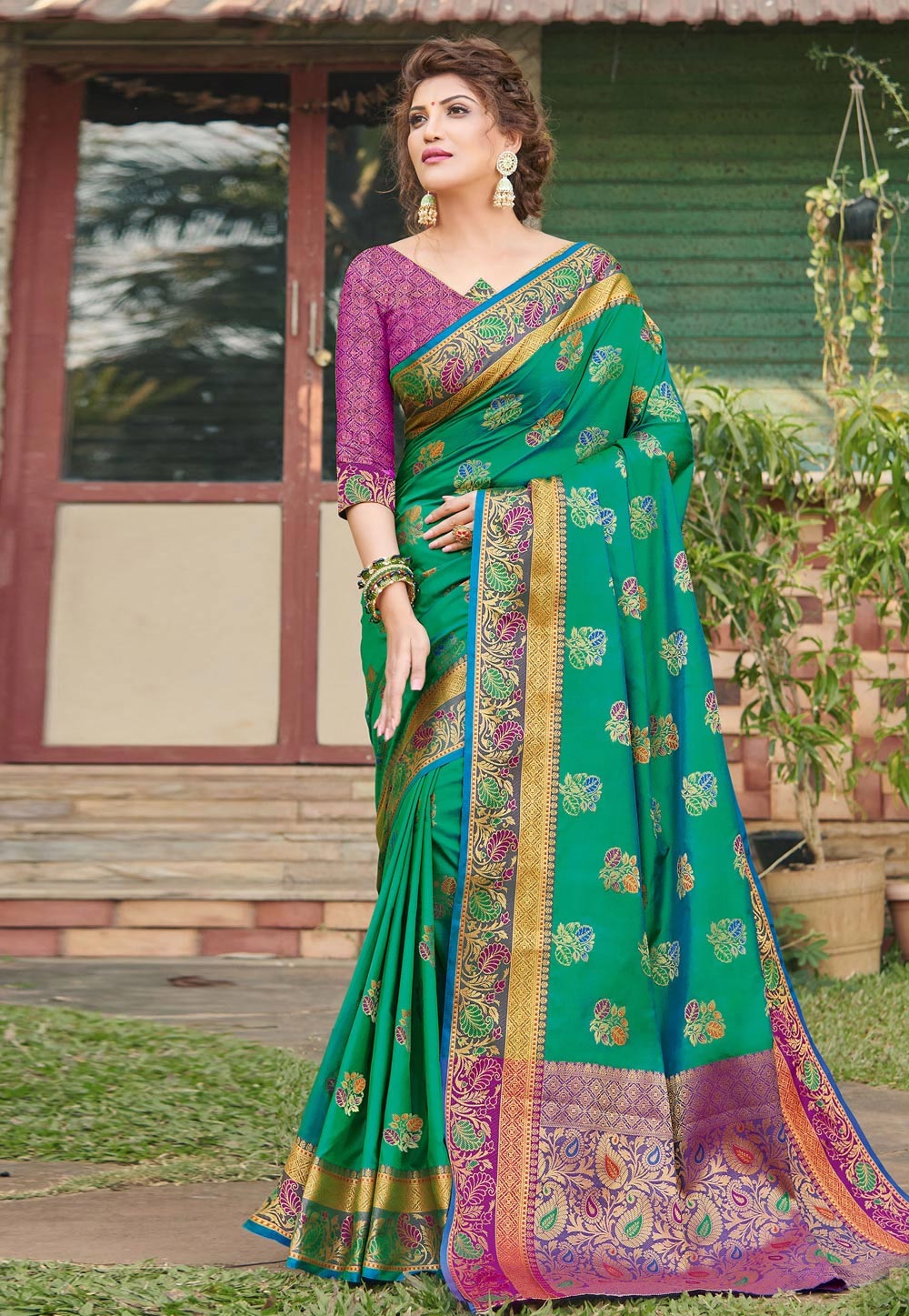 Green Banarasi Silk Festival Wear Saree 210403