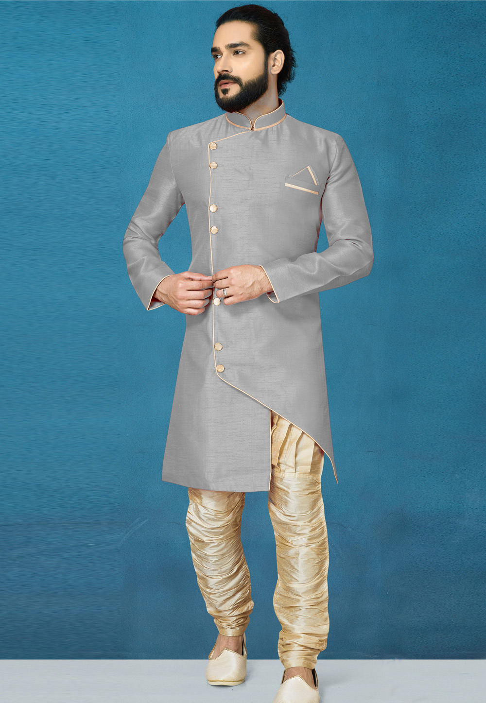 Grey Art Silk Indo Western Suit 244625