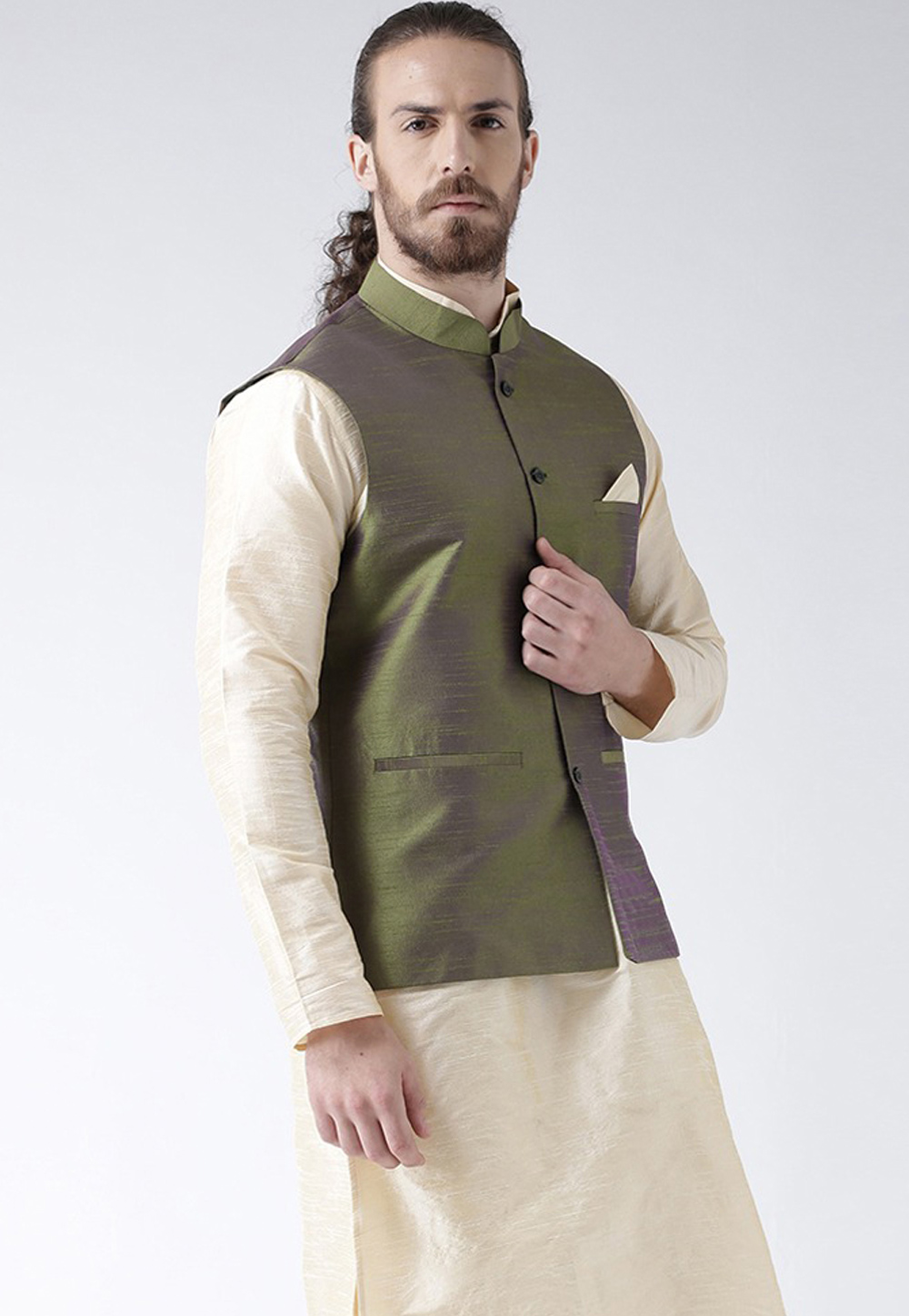Green Art Silk Nehru Jacket 235157
