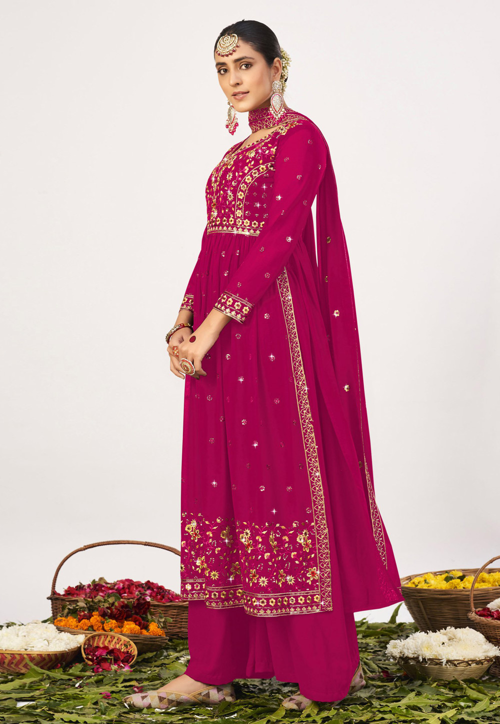 Pink Georgette Palazzo Suit 269317