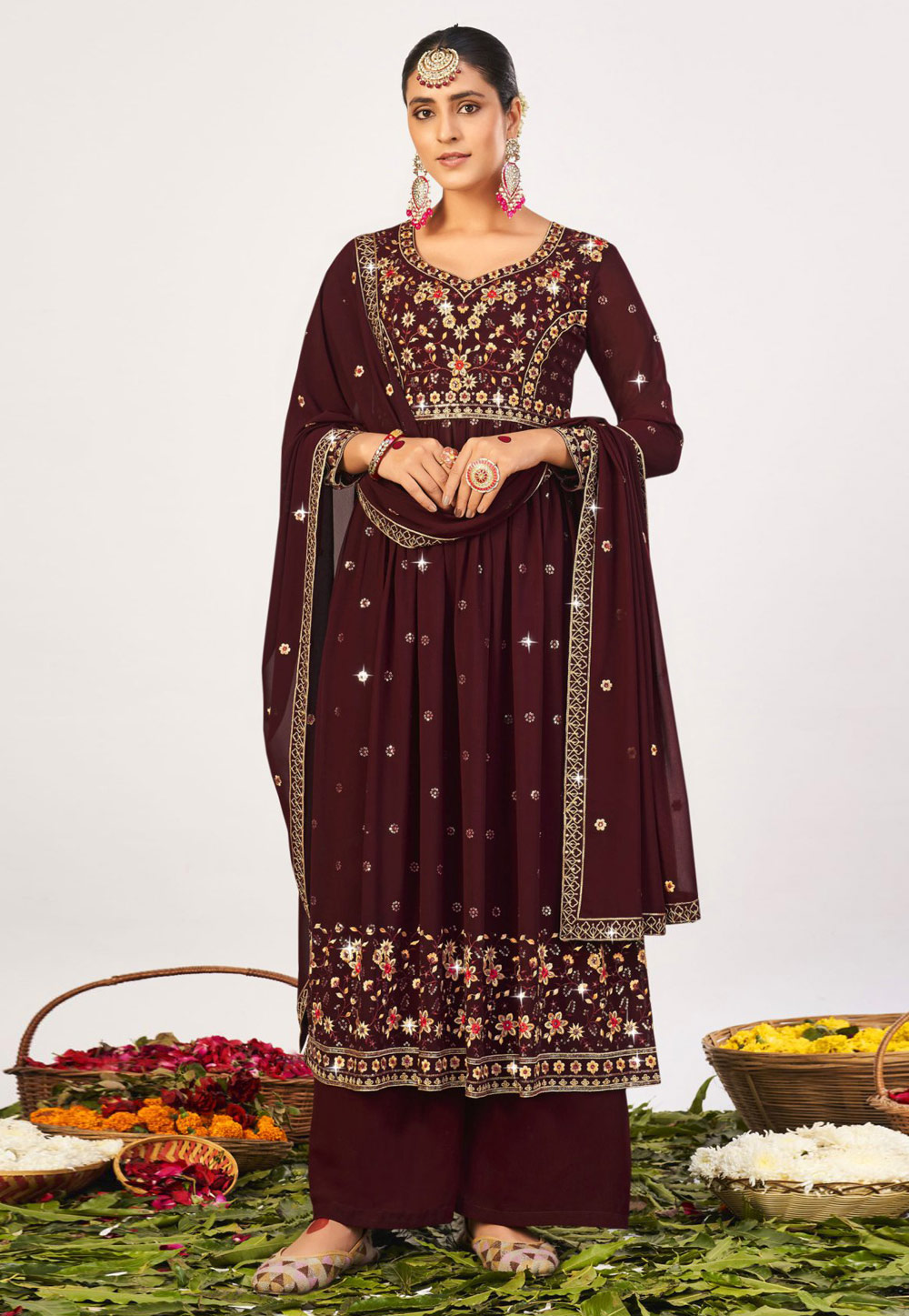 Wine Georgette Palazzo Suit 273550
