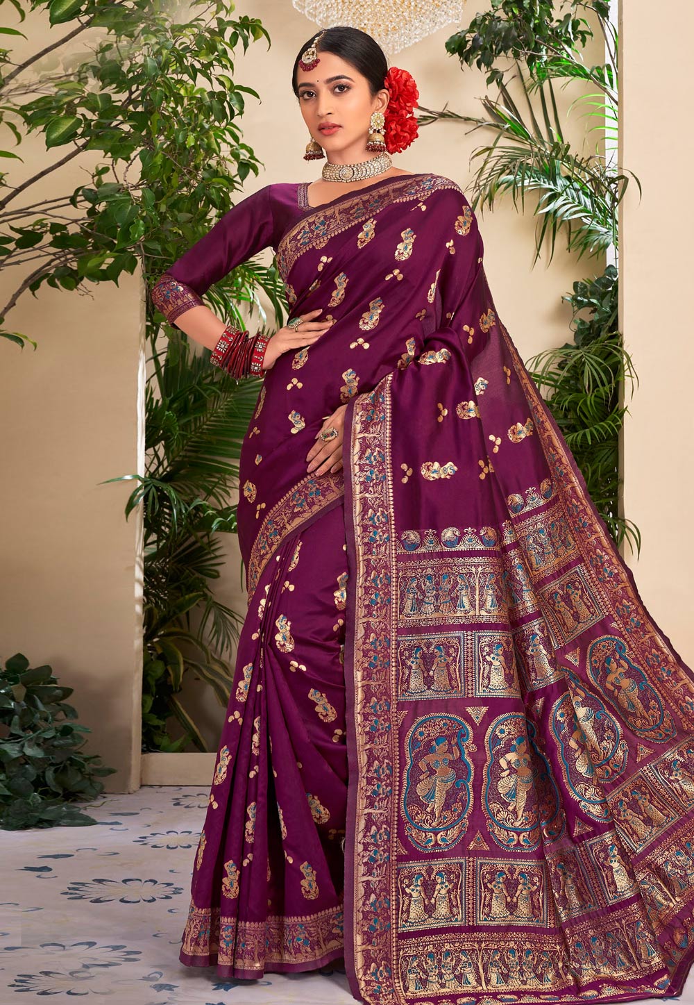 Purple Jacquard Silk Saree With Blouse 210686