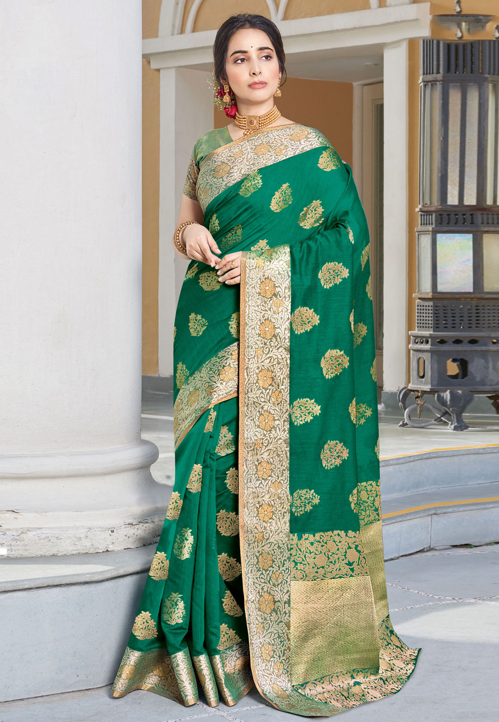 Green Silk Saree With Blouse 210805