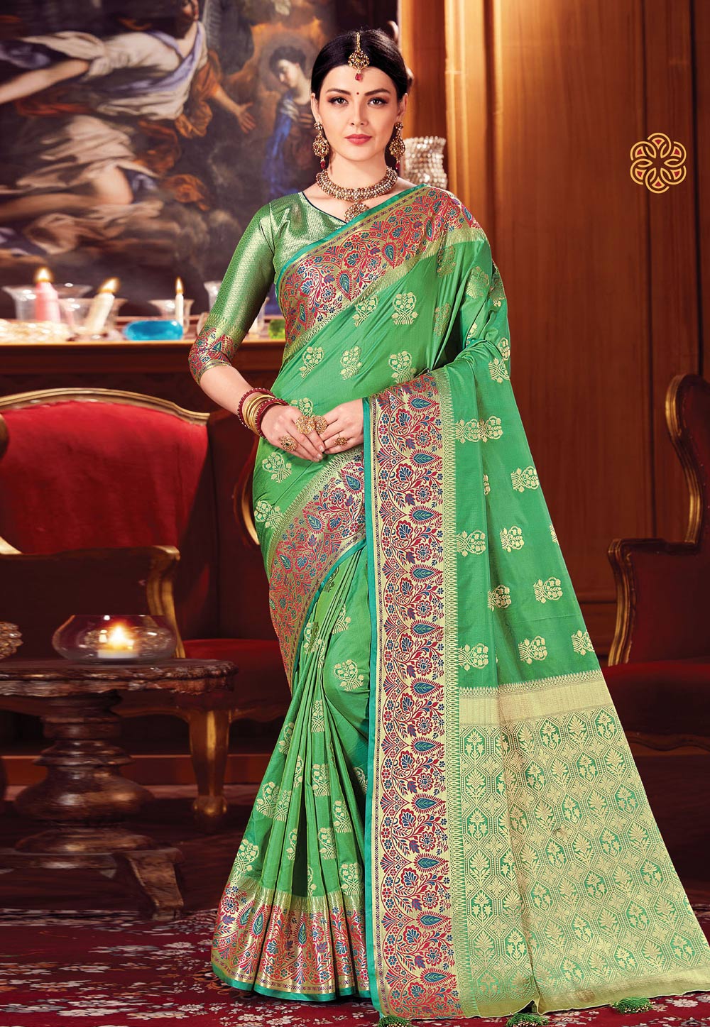 Green Silk Saree With Blouse 210810