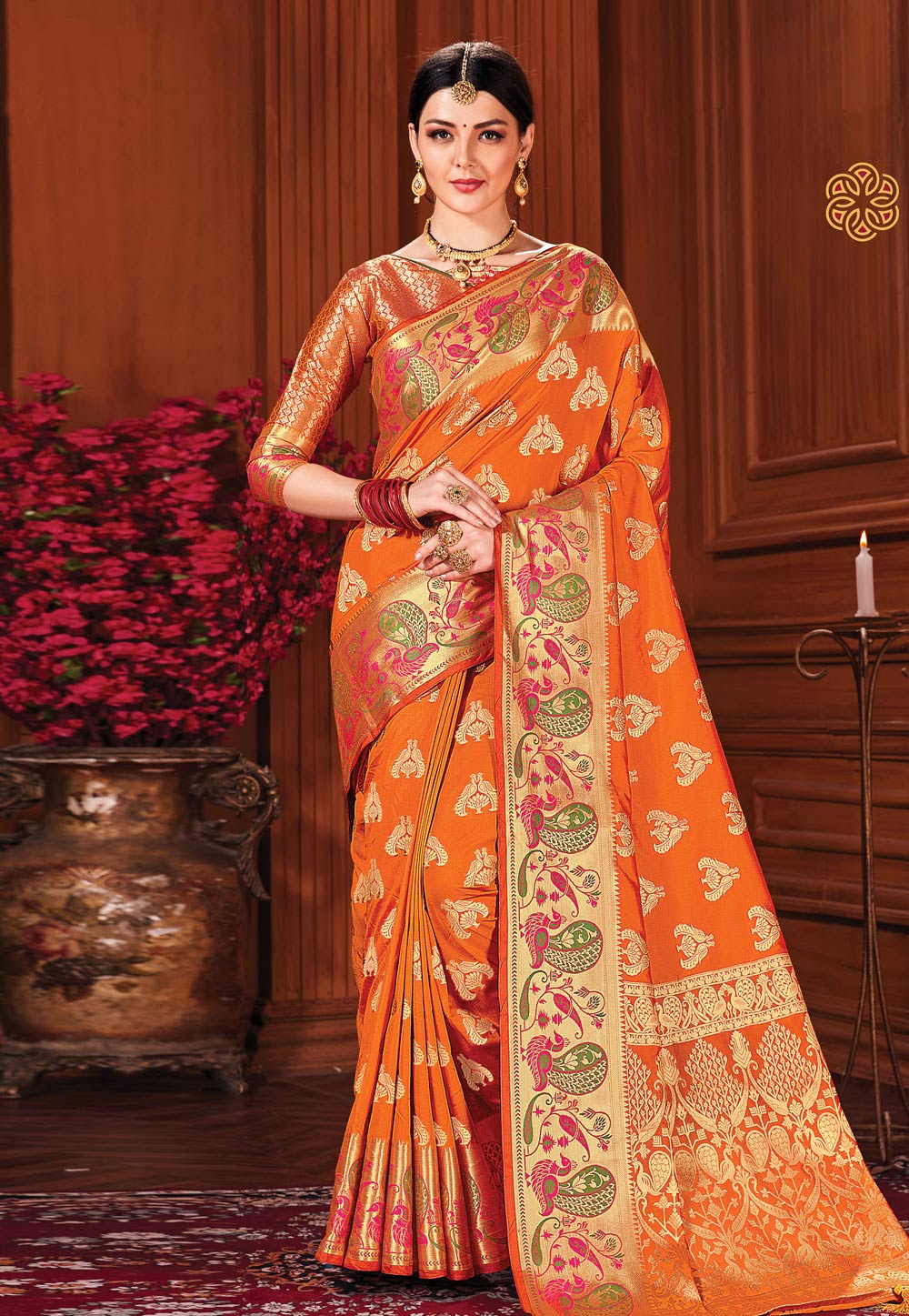 Orange Silk Saree With Blouse 210812