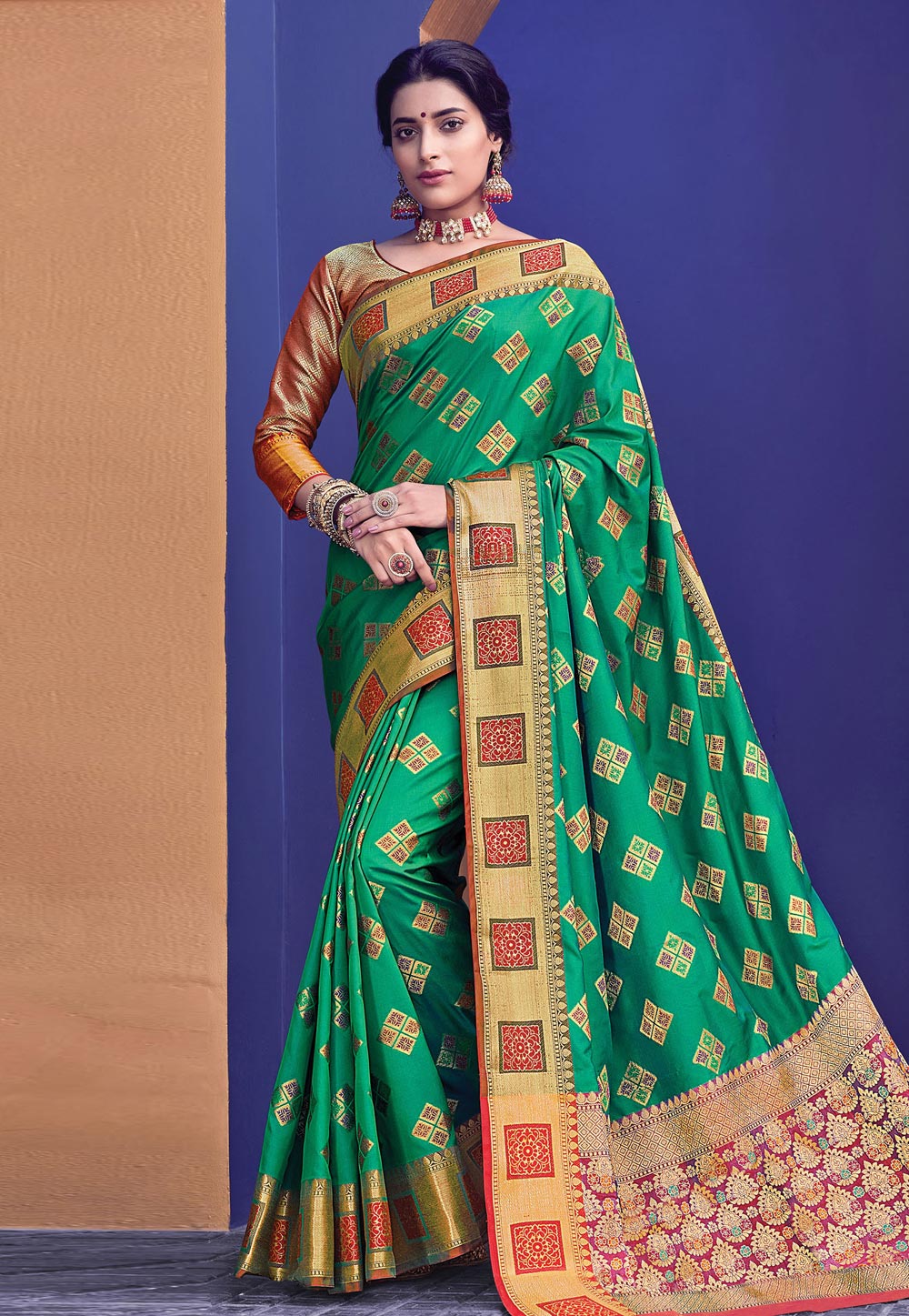 Green Banarasi Silk Festival Wear Saree 210987