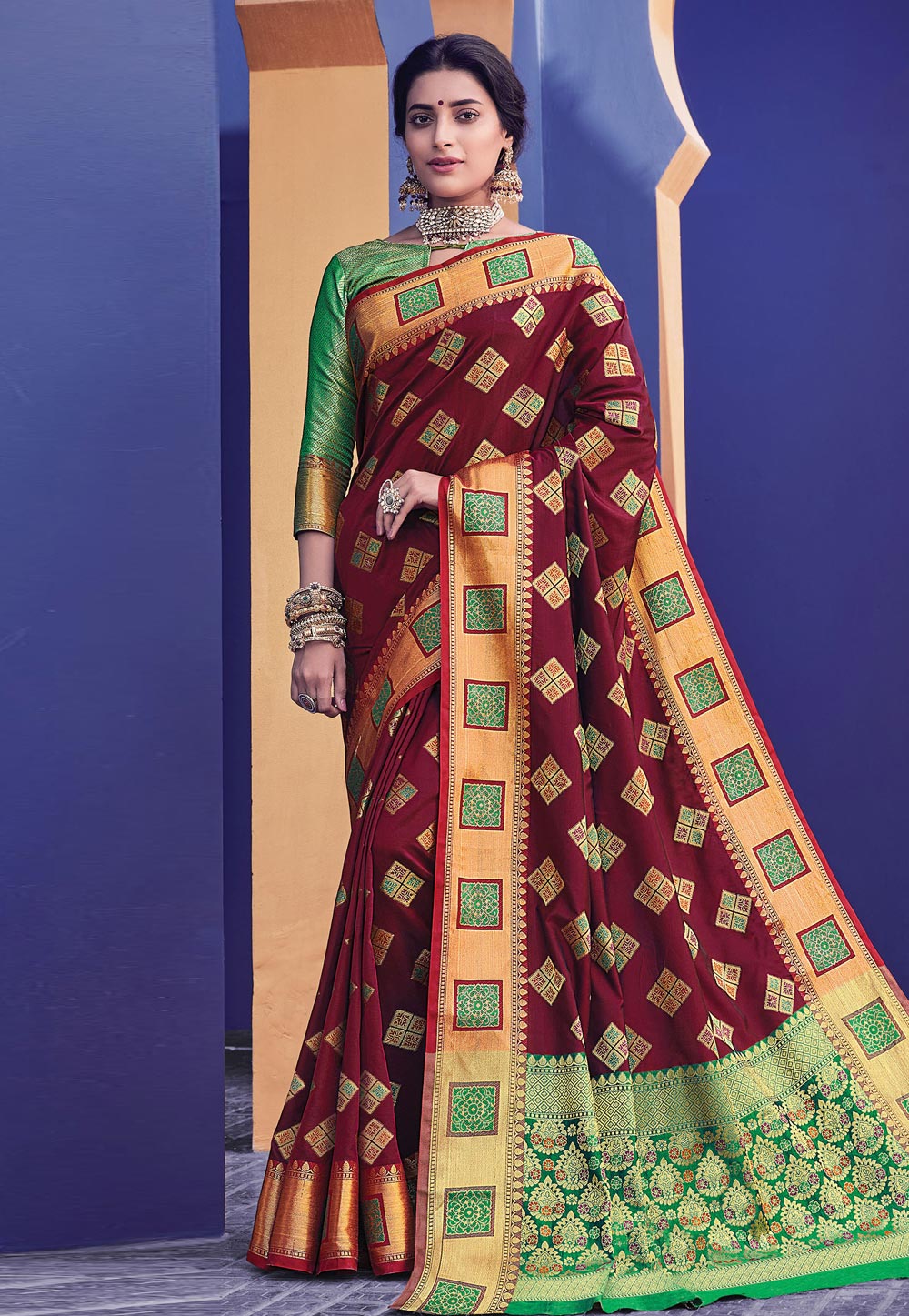 Maroon Banarasi Silk Festival Wear Saree 210989