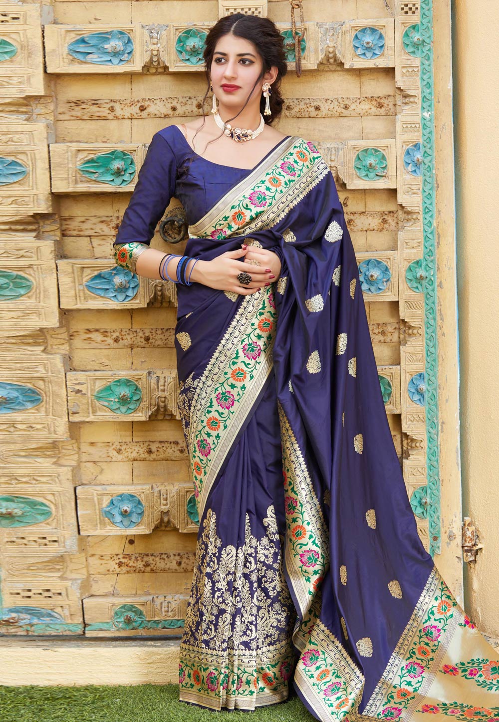 Blue Silk Resham Work Paithani Saree 211171