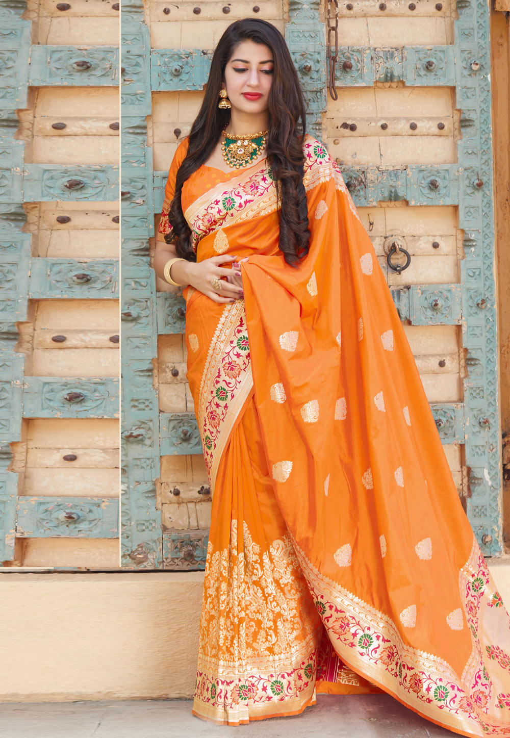 Orange Silk Resham Work Paithani Saree 211172