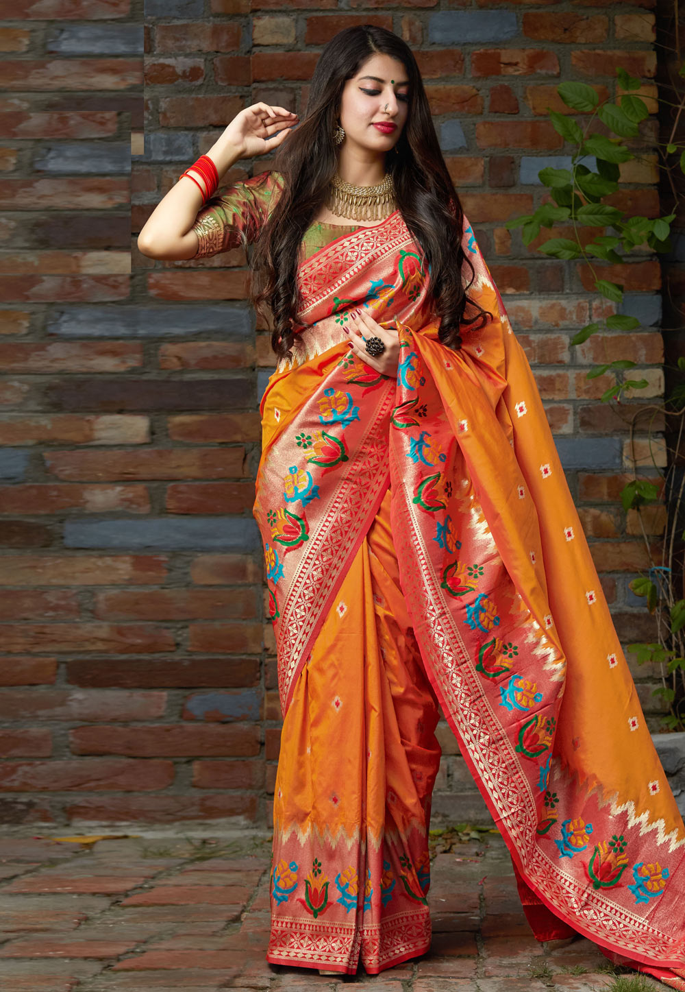 Orange Silk Paithani Saree 211173