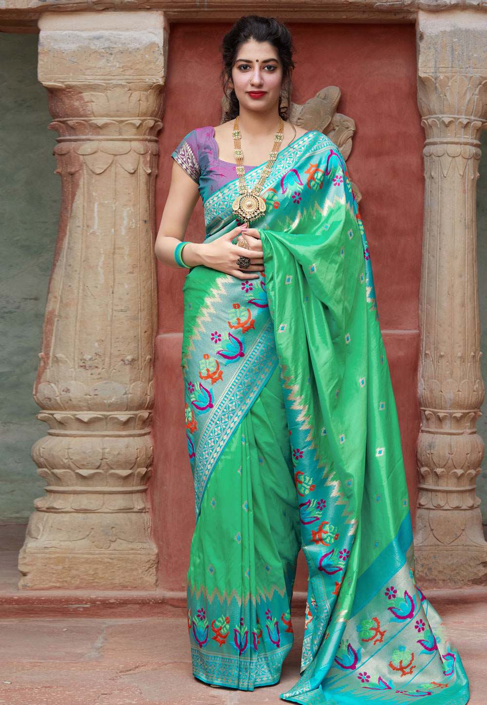 Green Silk Resham Work Paithani Saree 211174