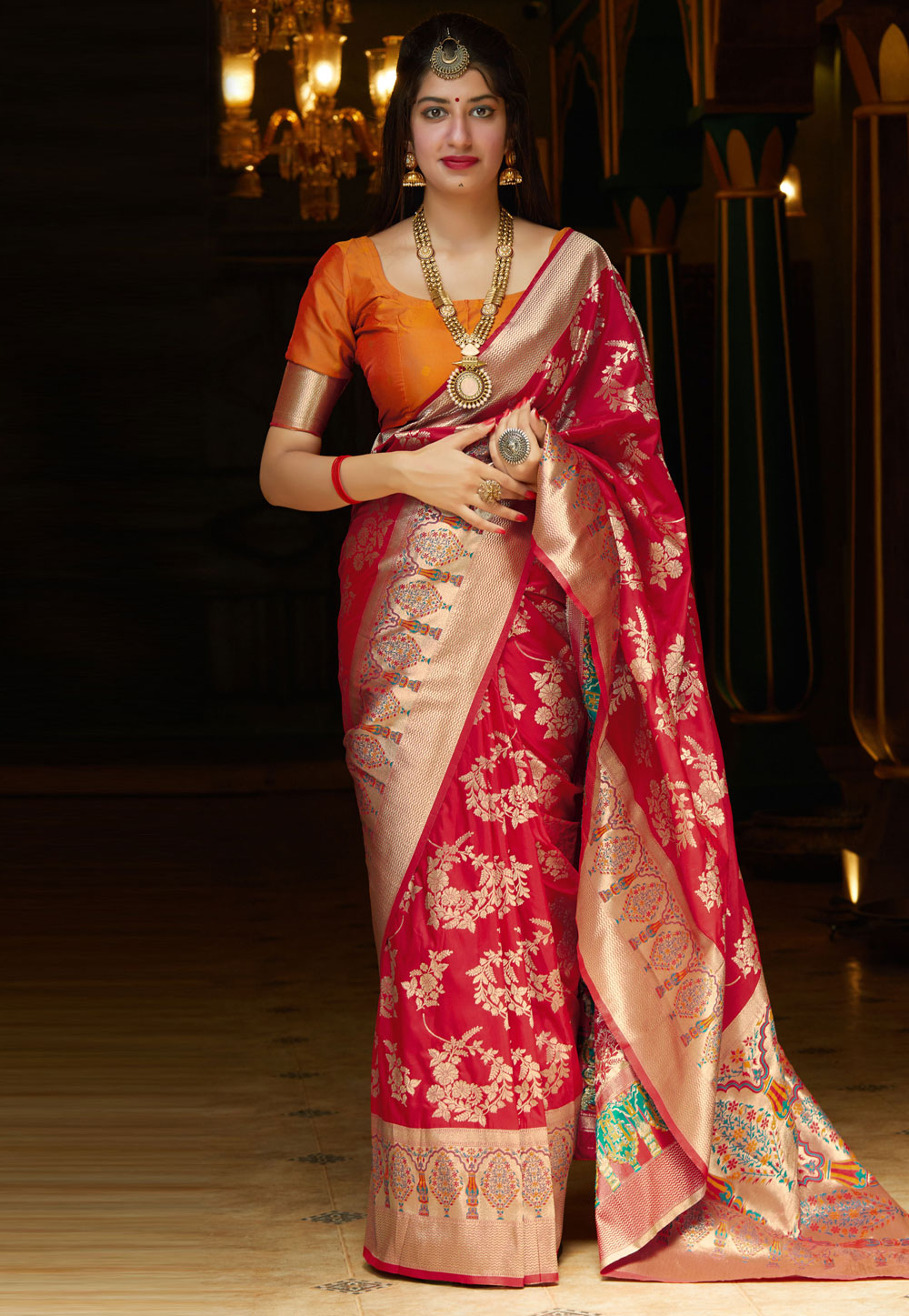 Red Silk Festival Wear Saree 211182