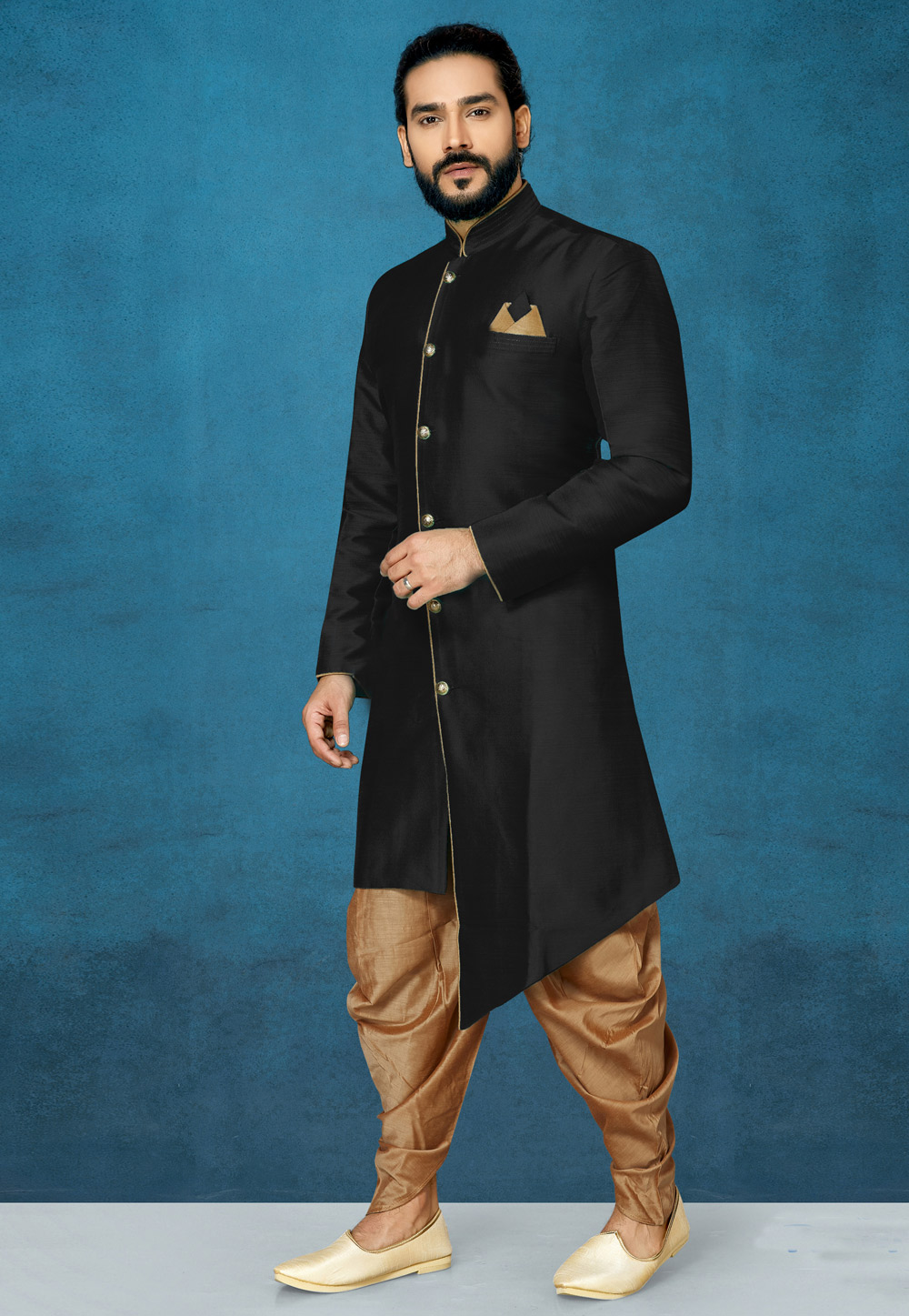 Black Art Silk Indo Western Suit 244629