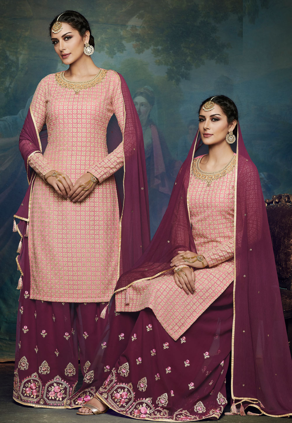 Pink Georgette Palazzo Suit 164292