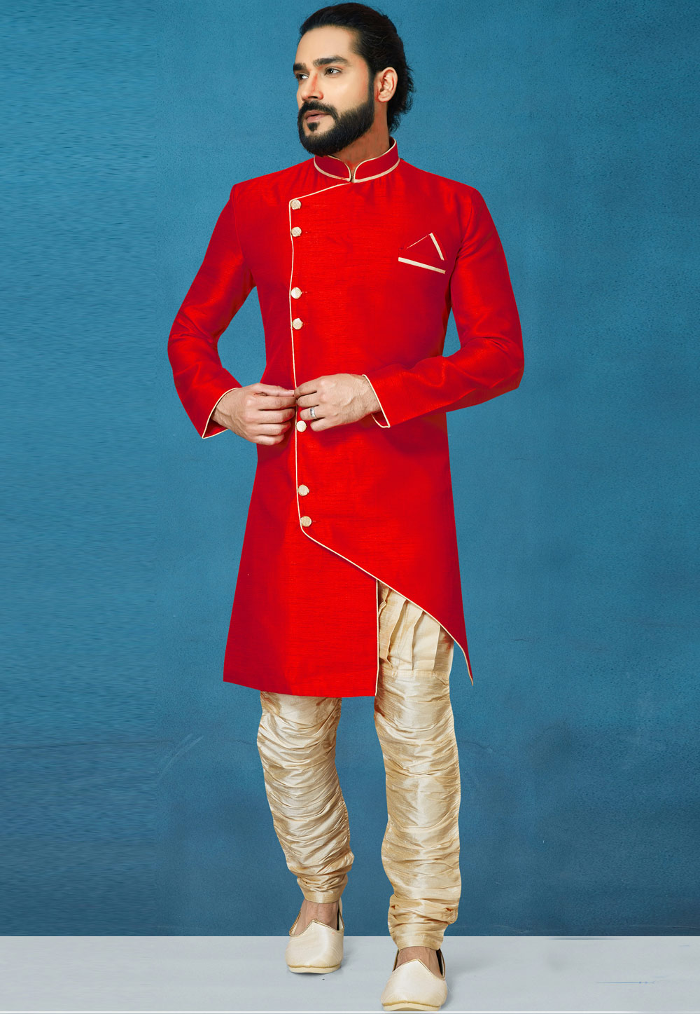 Red Art Silk Indo Western Suit 244632