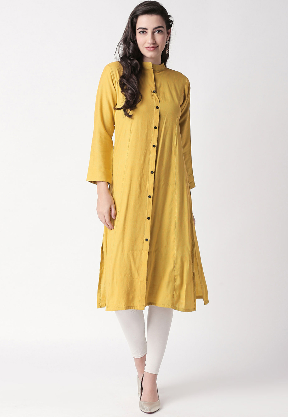 Luxurious Yellow Color Party Wear Cotton Long Readymade Kurta With Legging