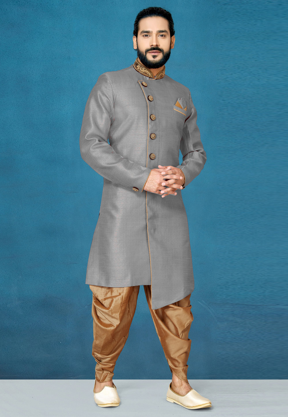 Grey Art Silk Indo Western Suit 244633