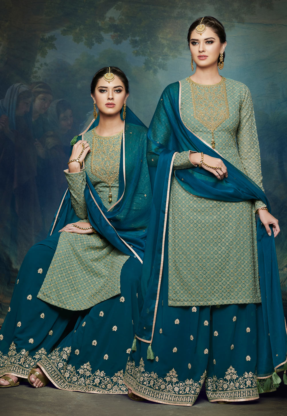 Sea Green Georgette Kameez With Palazzo 164295