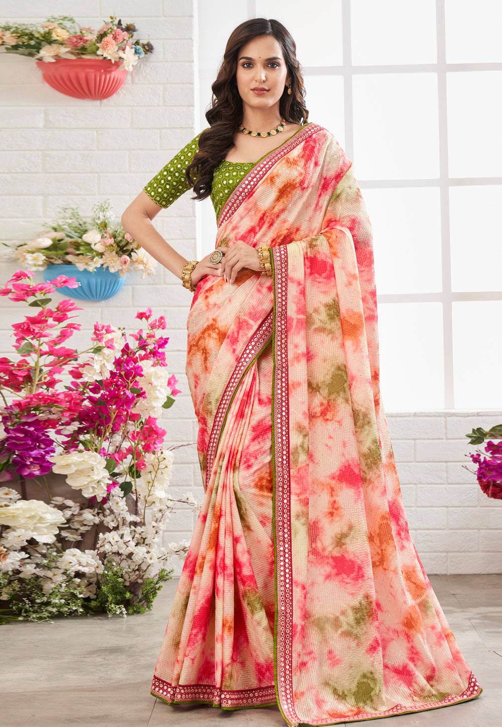 Pink Chinon Saree With Blouse 247254