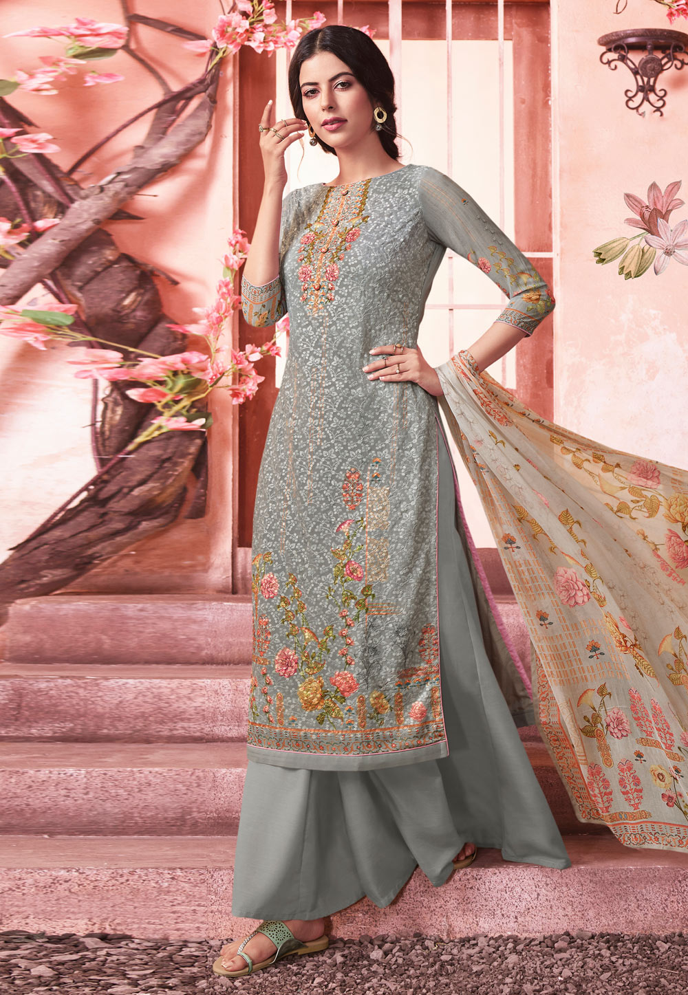 Grey Georgette Palazzo Suit 211458
