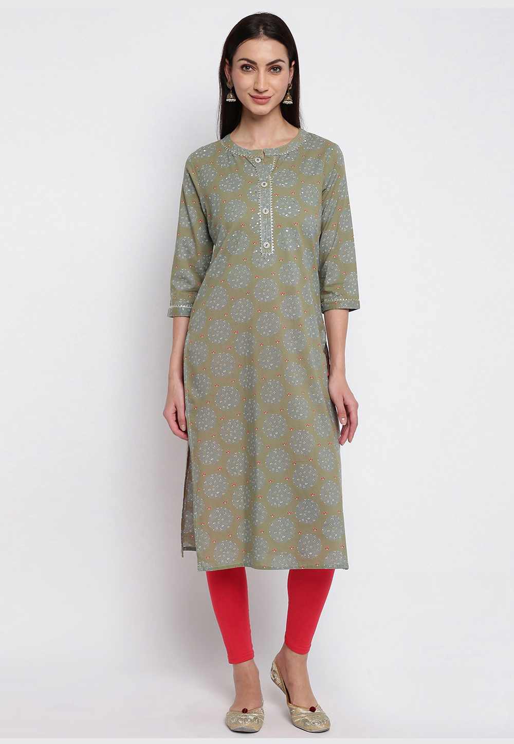 Olive Green Cotton Readymade Tunic 211641