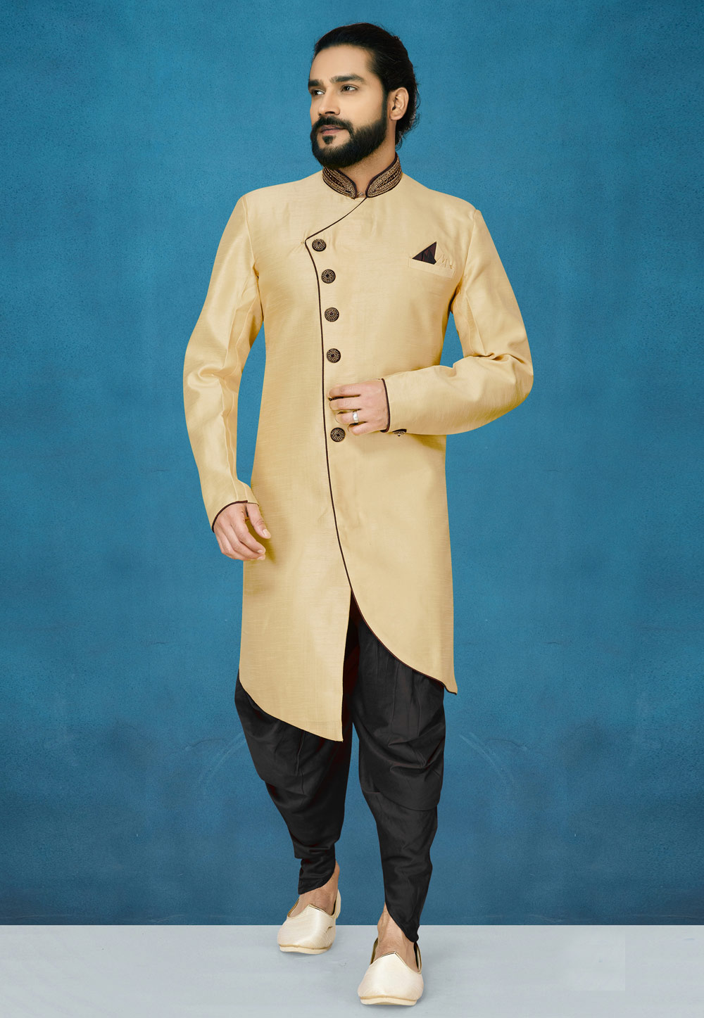 Beige Art Silk Indo Western Suit 244634