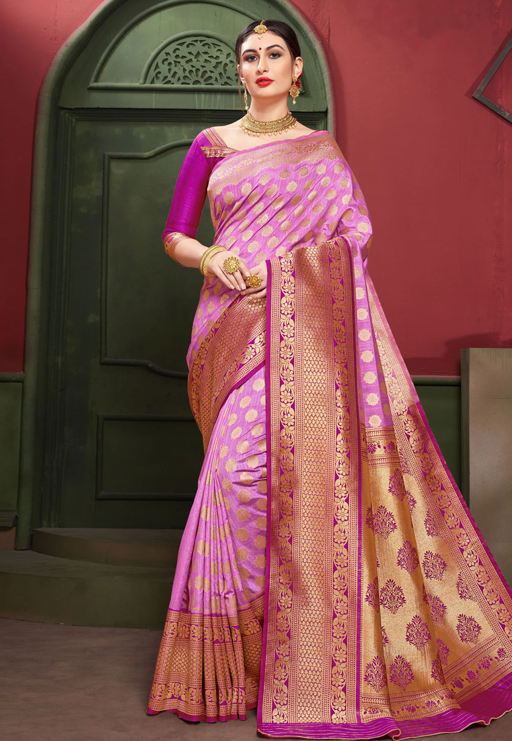 Light Purple Banarasi Saree With Blouse 211830