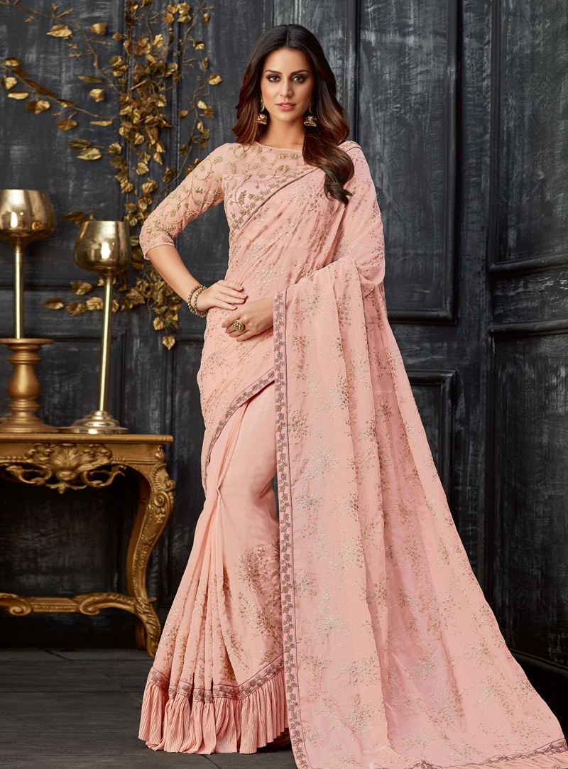 Light Pink Tissue Saree With Blouse 148670