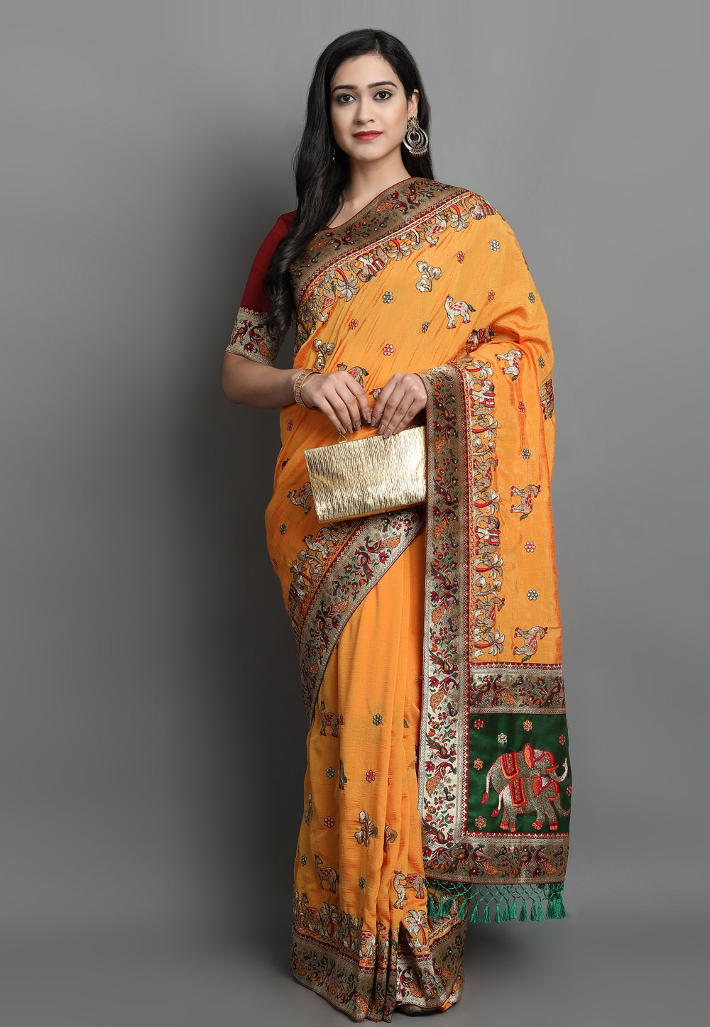 Orange Silk Festival Wear Saree 218893