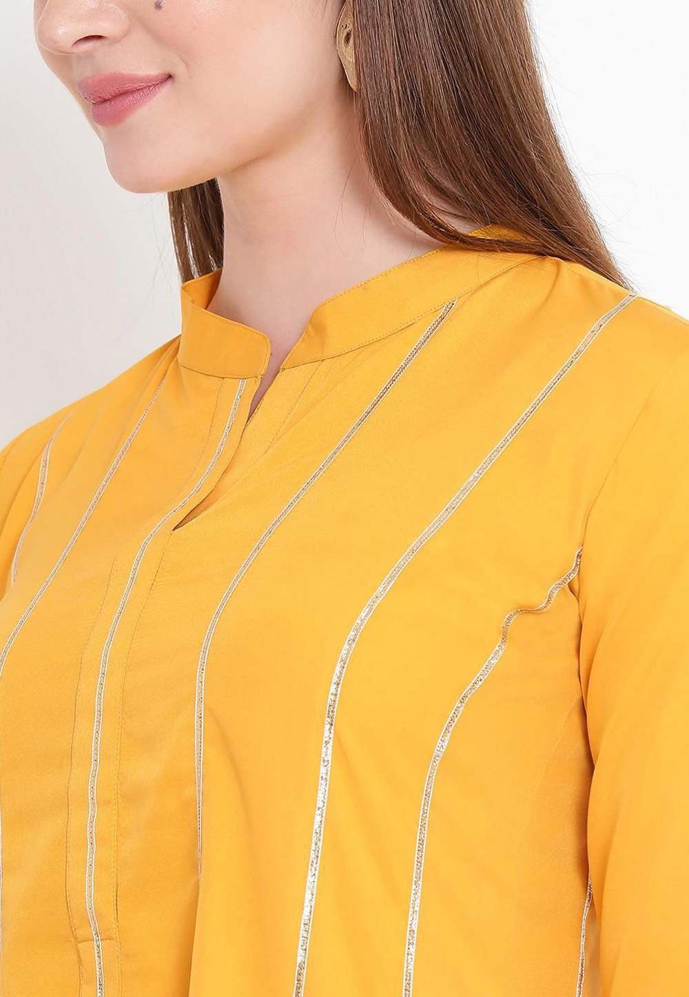 HS YELLOW COLOUR STRAIGHT EMBROIDERED KURTI
